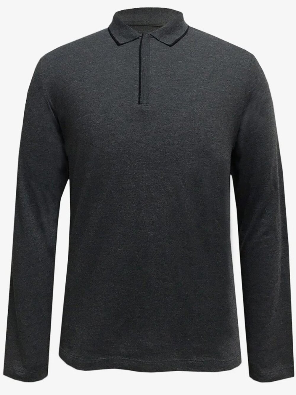 Alfani Charcoal Black Tipped Zip Collar Knit Polo/1217